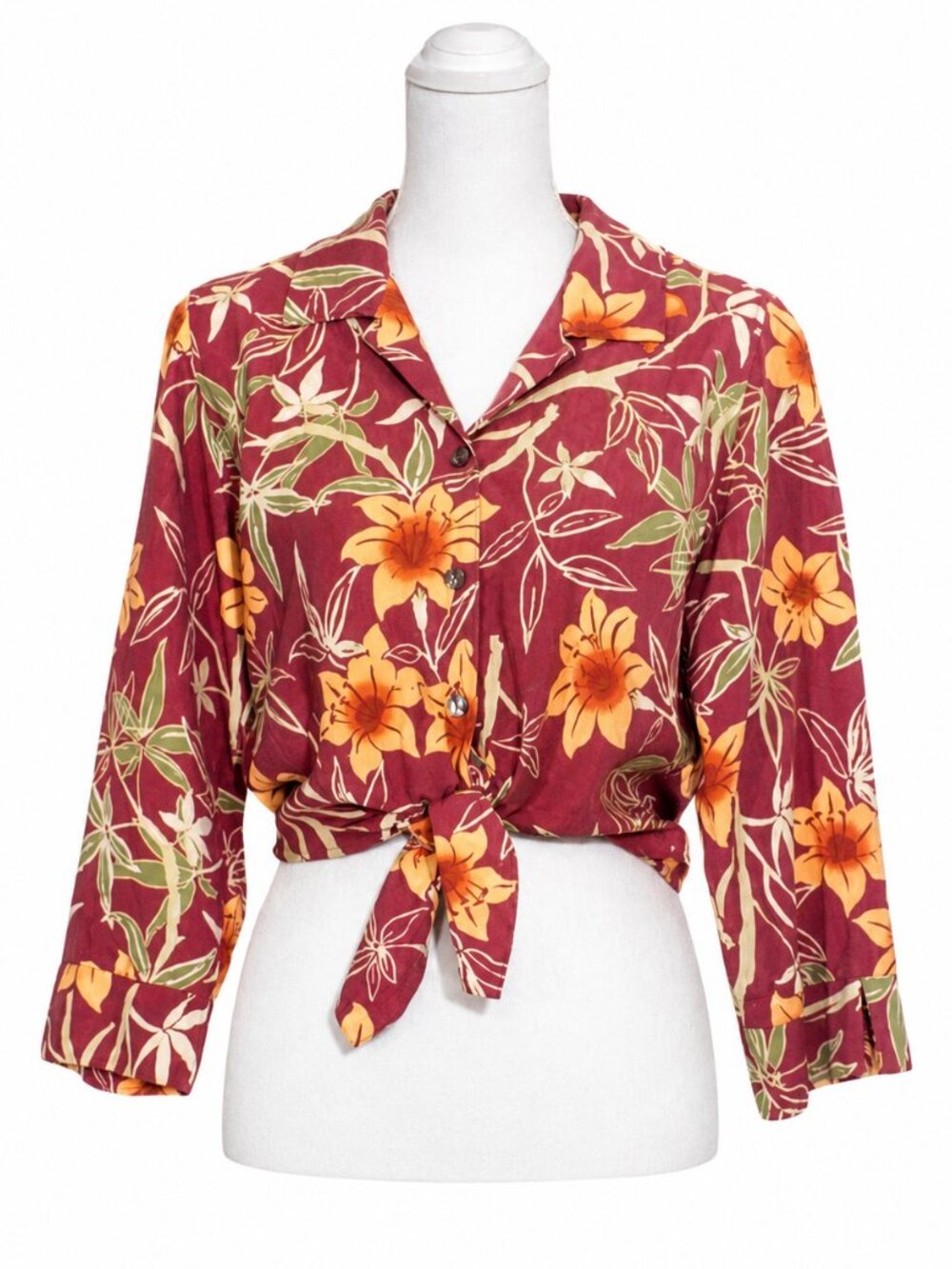 TOMMY BAHAMA Tropical Floral Vacation Wear Silk Tie Front Floral Blouse Size S